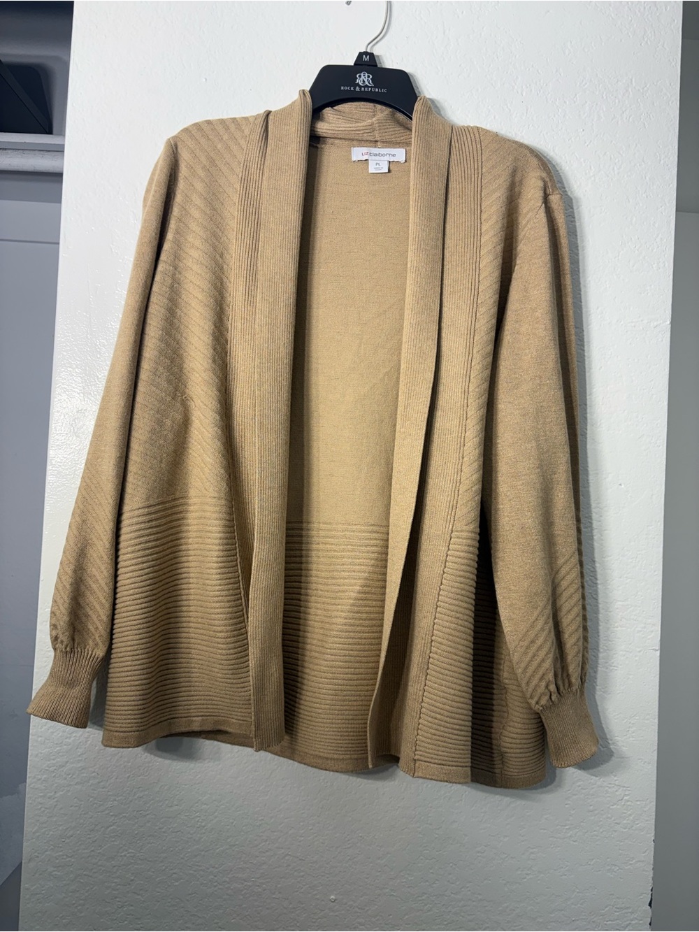 Liz Claiborne Open-Front Ribbed Knit Cardigan - Camel/Tan